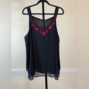 Lane Bryant 26 Sleeveless Black Beaded Chiffon Top Sheer Layered Asymmetrical